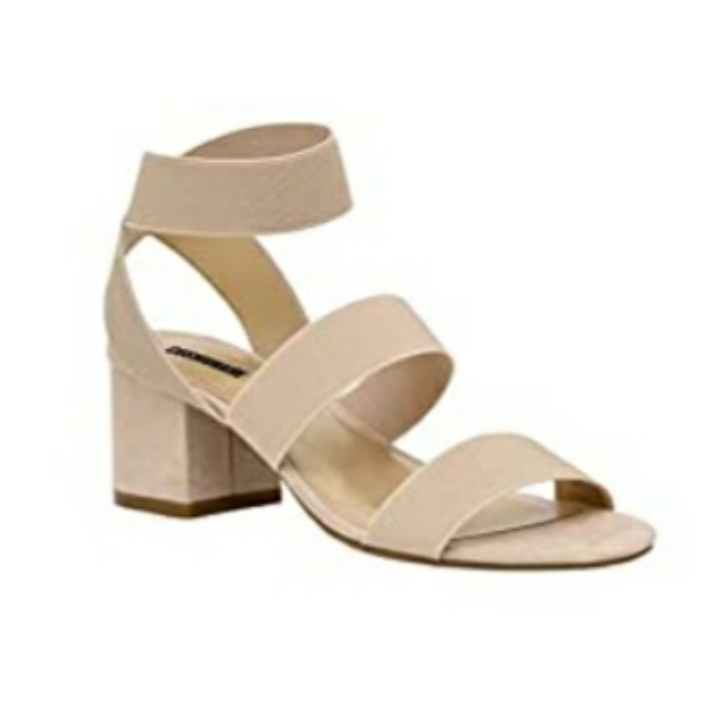 Beige block heel sandals